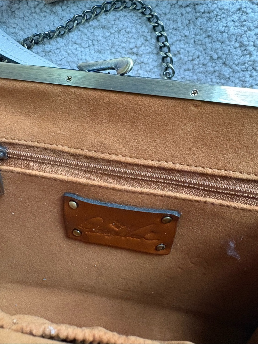 Patricia Nash Cream Embossed Floral Leather Crossbody with Chain Accent - Picture 7 of 9